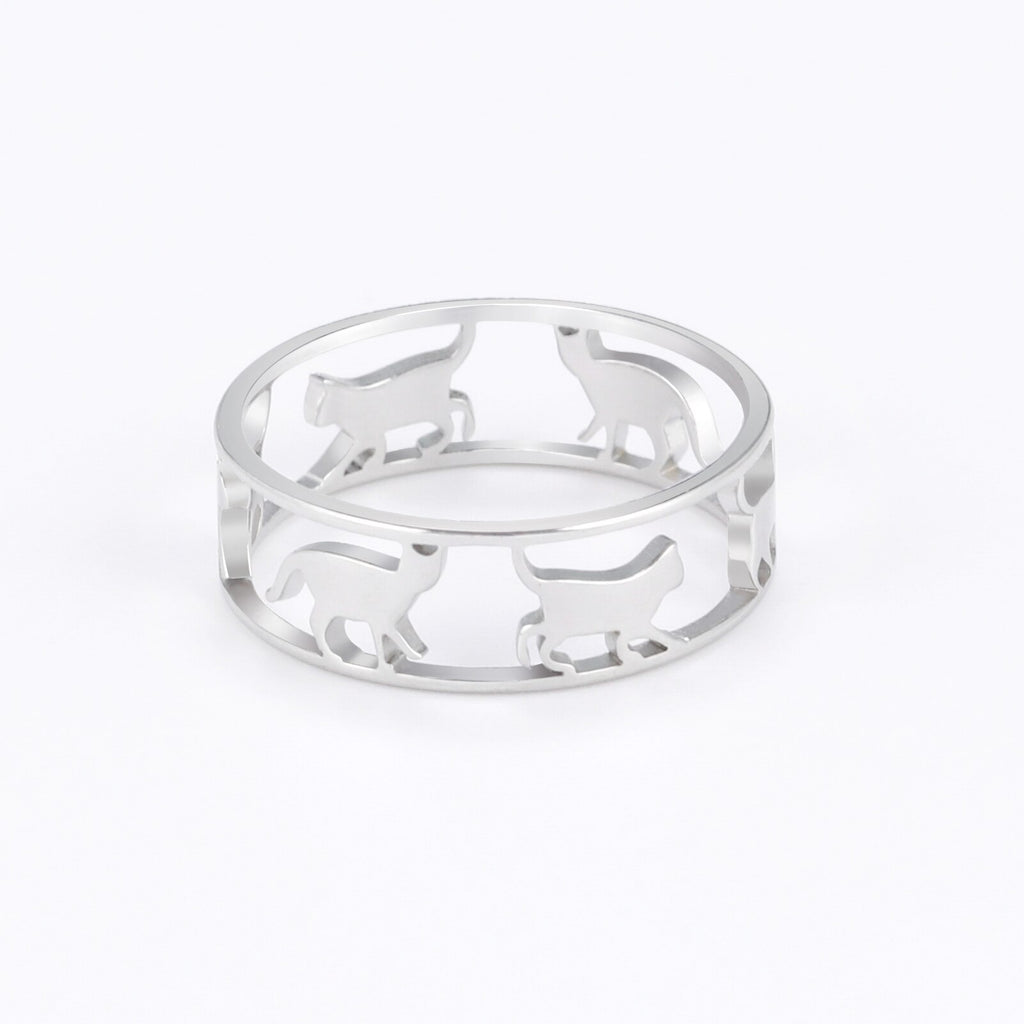 Cazador Hollow Walking Cats Women's Ring Birthday Mother Day Gift Stainless Steel Animal Cute Kitten Finger Rings Jewelry 2023