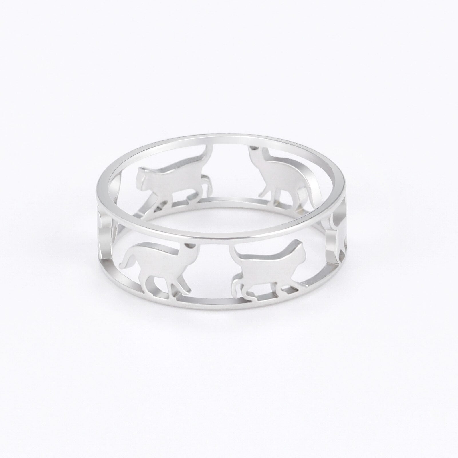 Cazador Hollow Walking Cats Women's Ring Birthday Mother Day Gift Stainless Steel Animal Cute Kitten Finger Rings Jewelry 2023
