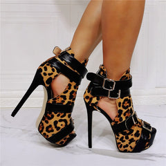 Platform Pumps Sandals Buckle Stiletto High Heels Leopard Shoes