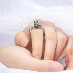 Thai Silver Plated Retro Black Cat Ring