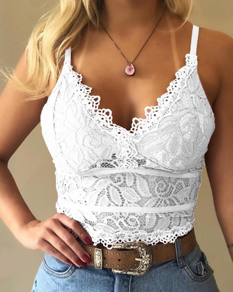 Summer Trendy Women V Neck Guipure Lace Sling Sexy Tank Vest Tank Top Ladies Clothing Female Sleeveless Cute Solid Shirts