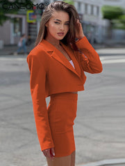 Business beauty Blazer Set Crop Top Mini Skirt Suits 2 Pieces