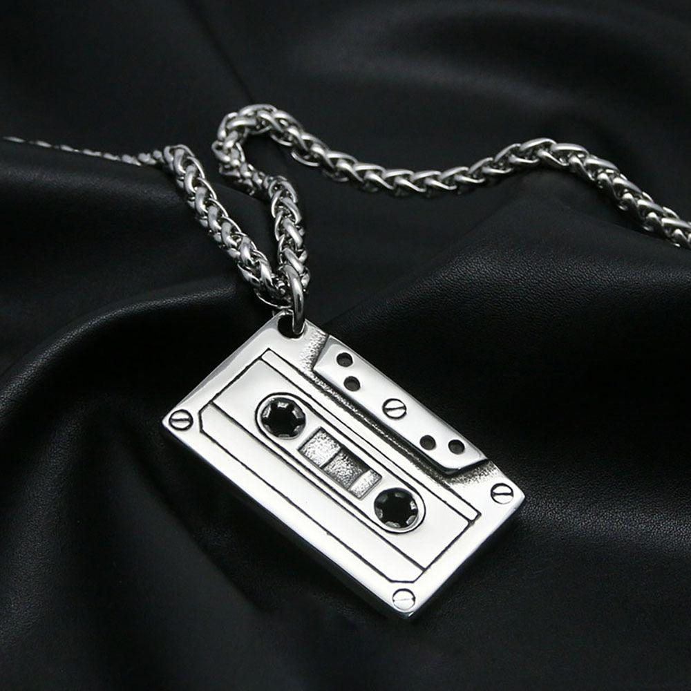 Punk Hip Hop Cassette Necklace Vintage Stainless Steel Men Necklace Chain Fashion Nightclub Rock Jewelry Gift Wholesale Main image