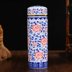 Jingdezhen ceramic teacup thermos mug with lid blue and white porcelain water cup liner office cup portable teacup Gift cup