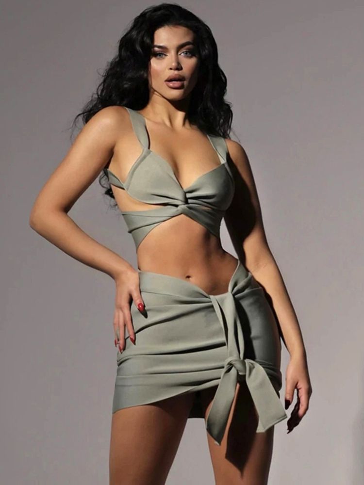 Ailigou Summer Women&#39;s Fashion Sexy Sling Cutout Backless Mini Tight Bandage Dress Celebrity Runway Party Club Dress 2022 New