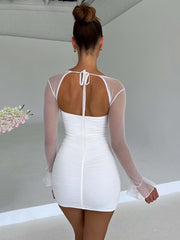 Sexy Mini Dress For Women Robe Two Layer Mesh Zipper Bodycon