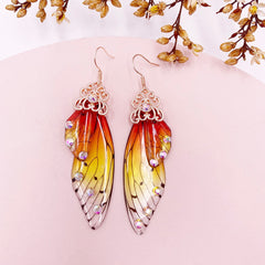 Handmade Butterfly Wing Drop Earrings with Foil Rhinestones