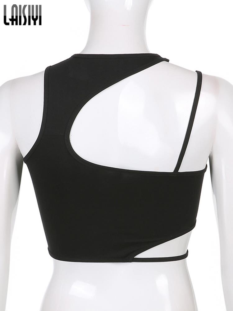 Crop Top Women Hollow Out Black Blouses Sleeveless Skinny Cool Punk T Shirts Techwear 2022 Summer New Sexy Tank Tops Y2k Clothes
