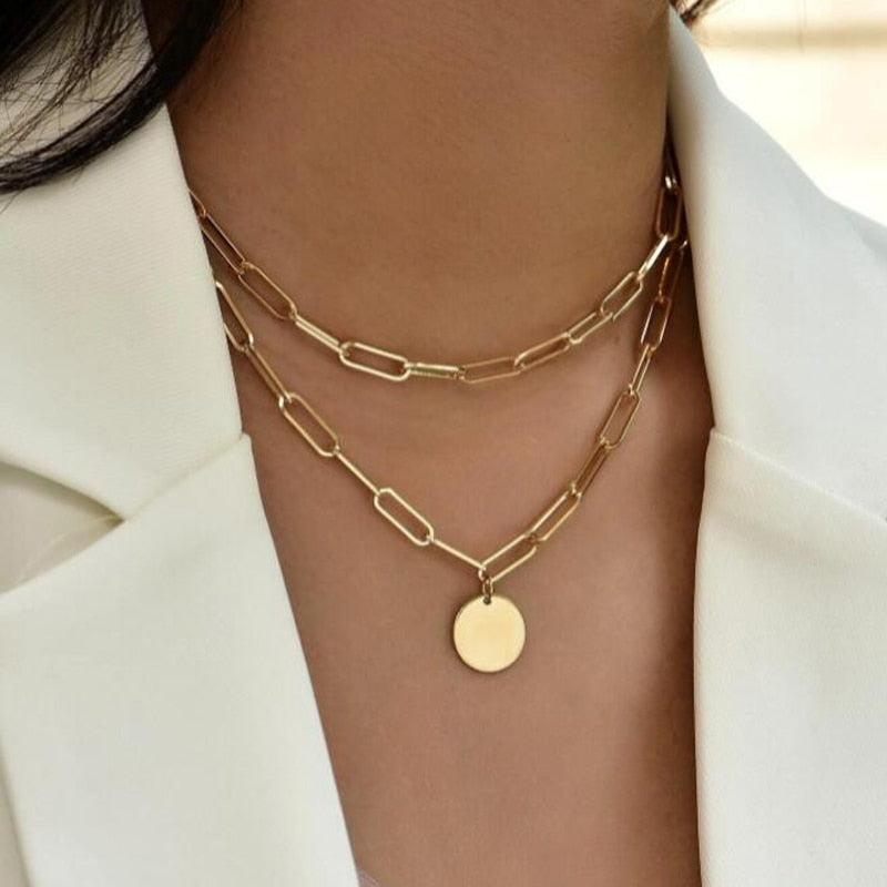 Round Charm Layered Necklace