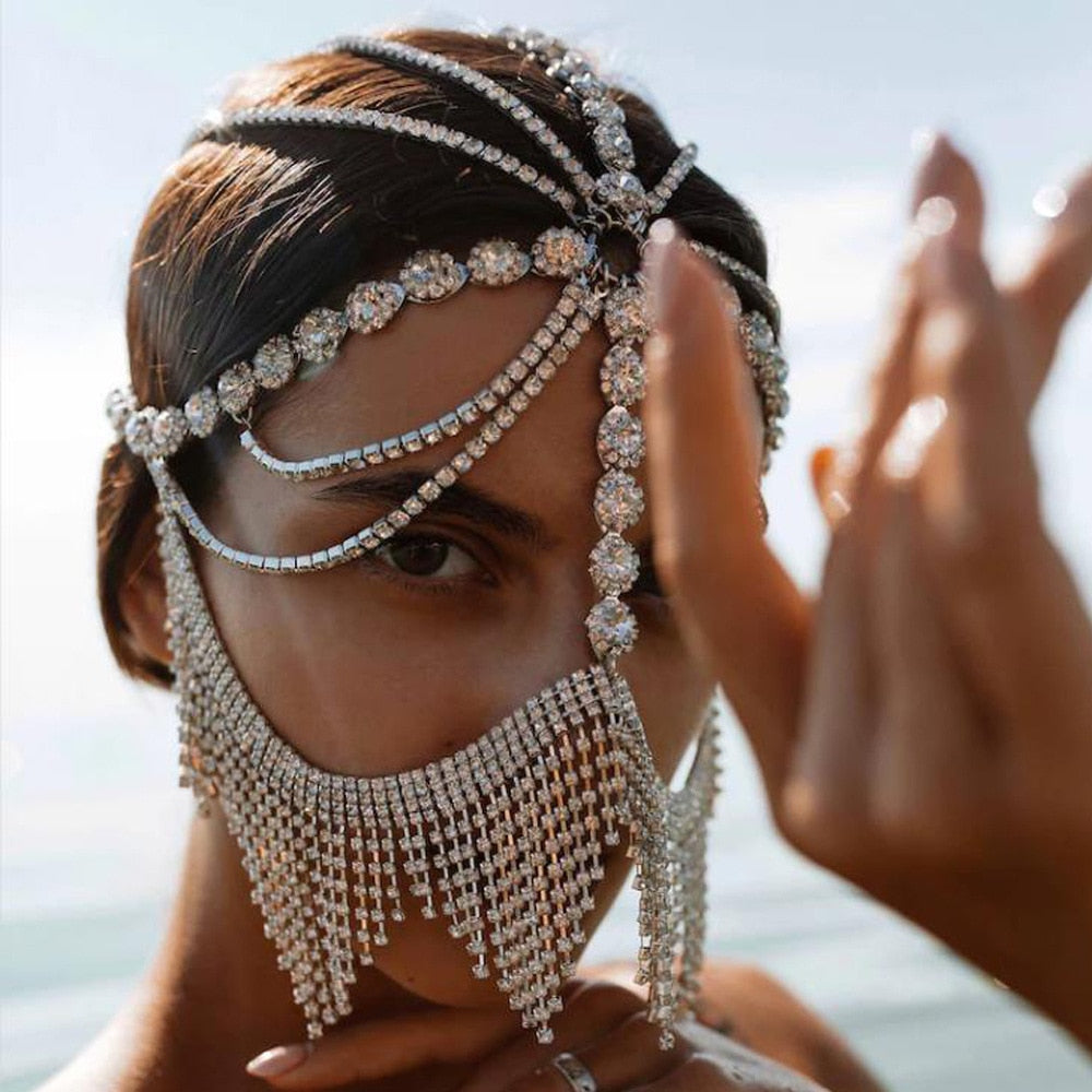 Belladonna Rhinestone Chain Veil Mask