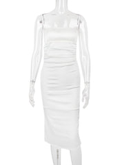 Karlofea Sexy Backless White Midi Dress Cocktail Celebrity Party Outfits Double Layered Satin Elegant Wedding Dresses For Women