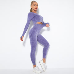 Women Seamless High Waist Yoga Set Long Sleeve Crop Top High Waist Leggings