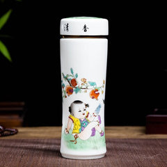 Jingdezhen ceramic teacup thermos mug with lid blue and white porcelain water cup liner office cup portable teacup Gift cup