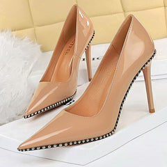 Rivet Pumps High Heels Stiletto Pu Leather Heels