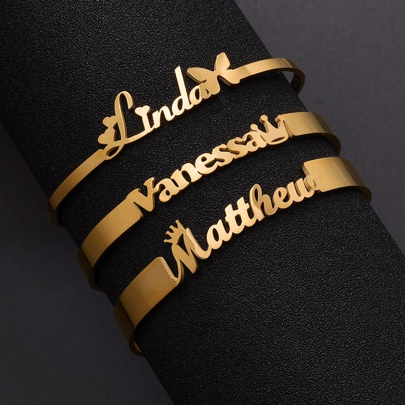 20 Styles Fashion Customized Name Bracelets Letter Stainless Steel Personalized Bangles For Women Men Baby Wedding  Jewelry Gift