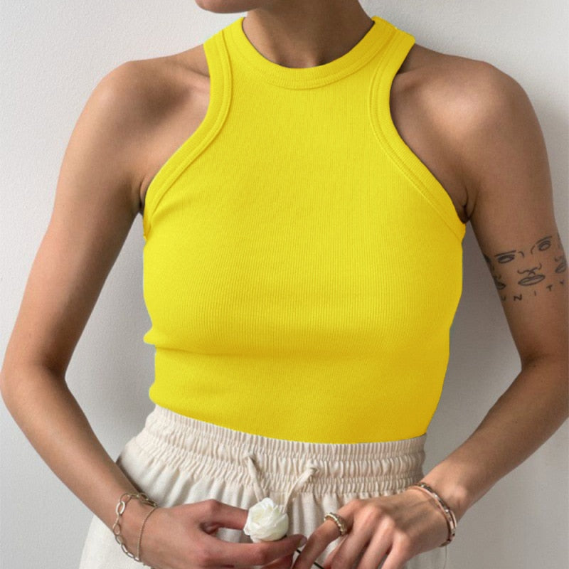 Backless Tank Top Sleeveless Vest Knitted Camis Tank Tops Casual Solid Color Basic