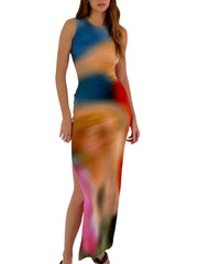 Sleeveless Elegant Sexy Tie Dye Bodycon Dress