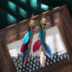 Feather Earrings For Women Bohemian Vintage Leaf Feather Long Tassel Dangling Earring Party Jewelry