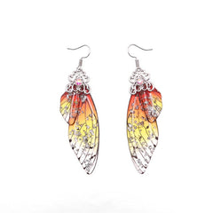 Handmade Butterfly Wing Drop Earrings with Foil Rhinestones