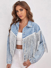 Loose Tassel Washed Blue Denim Jacket Streetwear