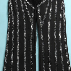 Diamonds Sheer Mesh Patchwork Camisole Jumpsuits Women Sexy V Neck Spaghetti Straps Backless Flare Pants Party Overalls Clubwear