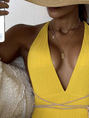 Solid Strapped Swimwear Sexy High Waist Cut One Piece Backless Hollow Belt Bathing Suit