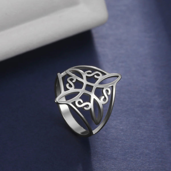 Witch Knot Stainless Steel Ring Wiccan Cross Celtics Knot Women Rings Witchcraft Good Luck Protection Amulet New Year 2023 Gifts