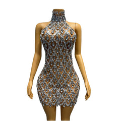 Sparkly Black Sequins Sleeveless Birthday Stones Transparent Backless Dress Shiny Evening Celebrate Outfit Stretch Mesh shaokao