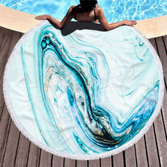 Microfiber Marble Abstract Pattern Beach Towel Round Large Watercolor Yoga Towel With Tassel Beach Mat Blanket Cover