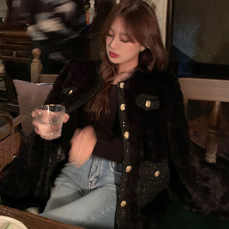 Lucyever Korean Fashion Lamb Wool Coats Women Streetwear O-Neck Faux Fur Jackets Woman 2022 Autumn Winter Thick Warm Plush Coat Secondary image