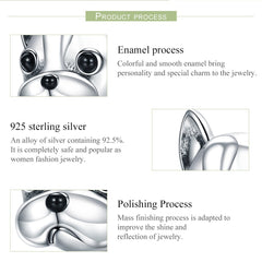 BAMOER 925 Sterling Silver Loyal Partners French Bulldog Bead Dog Animal Bead fit Women Charm Bracelets DIY Jewelry SCC315