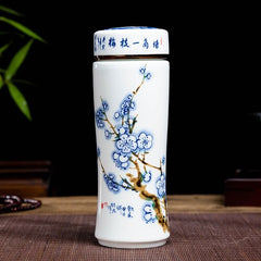 Jingdezhen ceramic teacup thermos mug with lid blue and white porcelain water cup liner office cup portable teacup Gift cup