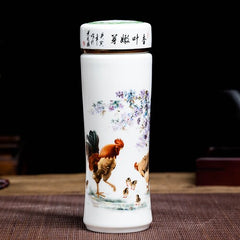 Jingdezhen ceramic teacup thermos mug with lid blue and white porcelain water cup liner office cup portable teacup Gift cup