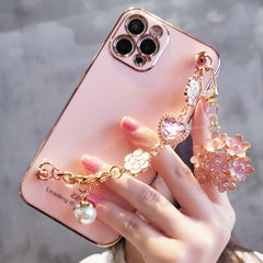 Glitter Camellia Gem Bracelet Flower Pendant Phone Cases for IPhone