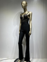 Women Summer Style Sexy Sleeveless Backless Lace Black Bodycon Bandage Jumpsuit 2022 Celebrity Designer High Street Rompers