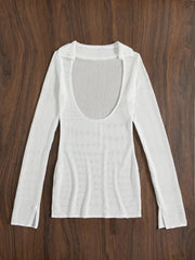 Slit Cuff Plunge Neck Three Pieces Bikini Set with Cover Up Plain Swimsuit