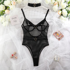 Yimunancy 2-Piece Mesh Bodysuit Choker Transparent Black Backless Body Femme Sexy Teddies Bodysuit