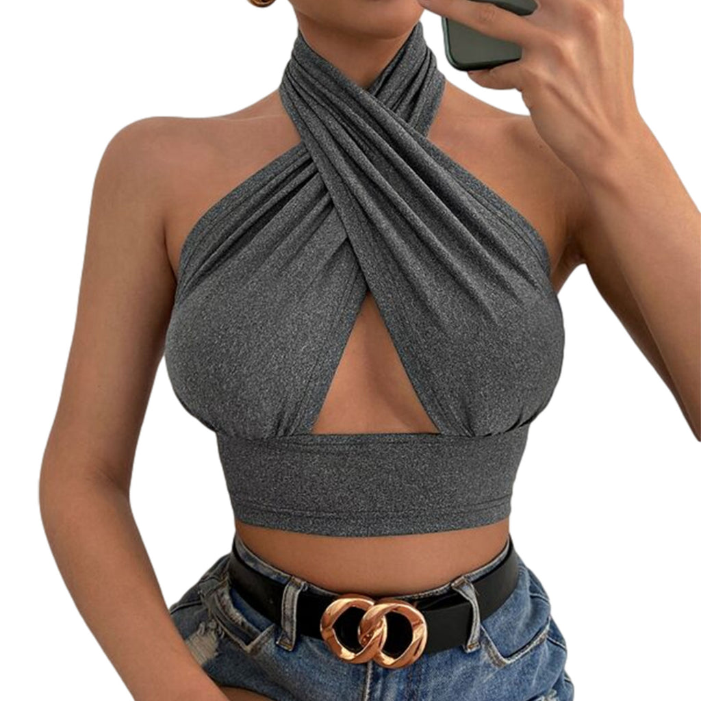 Zinnia Cross-Halter Cutout Crop Top One-piece