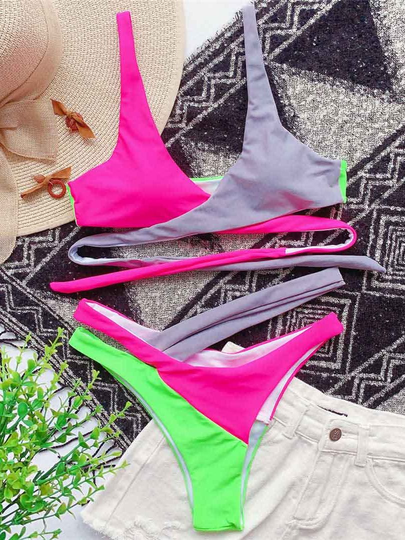 Crissy Crossy Colors Two-piece Bikini set Asymmetric Mid Waist