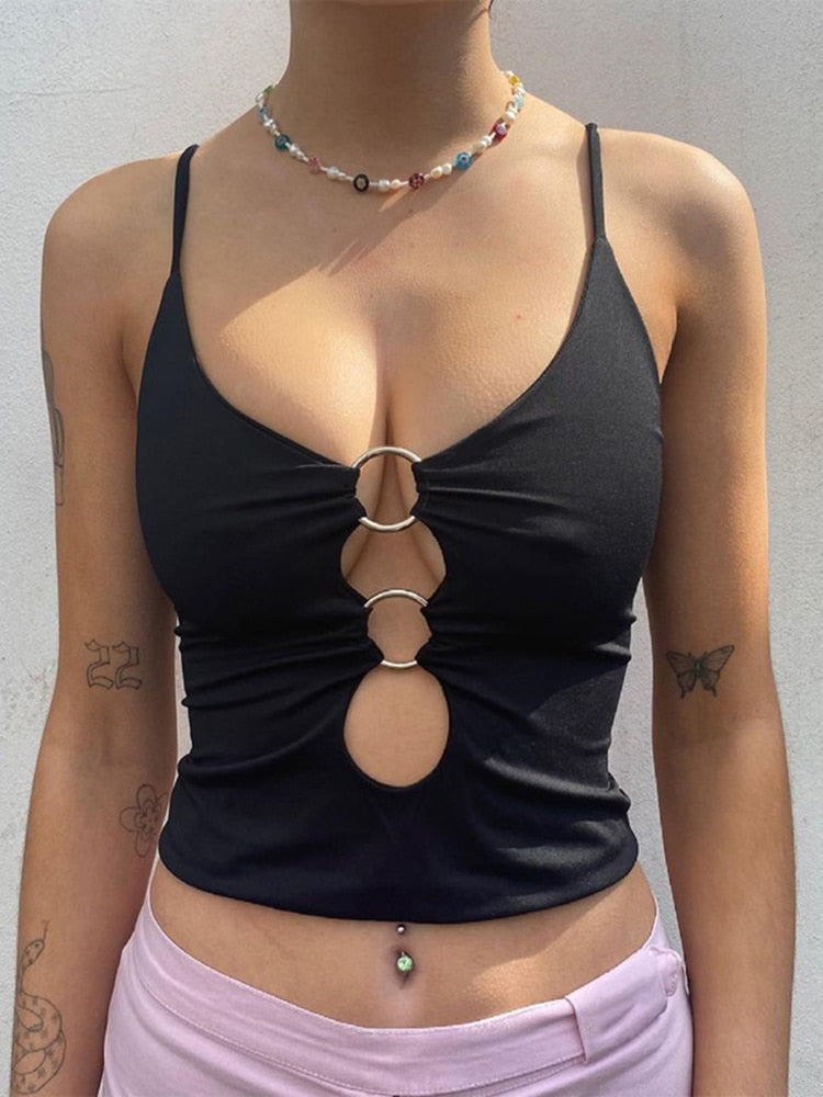 HEYounGIRL Solid Casual Sleeveless Camis Top Women Backless Hollow Out Sexy Crop Tops Tees Fashion Fitness Camisole 2022