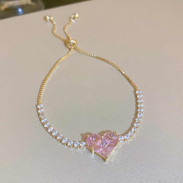 Rhinestones Adjustable Plated Love Heart Bracelet