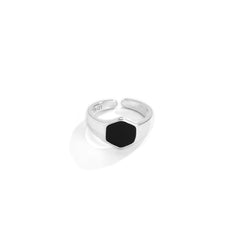 Simple Fashion Retro Hexagonal Black Glossy Ring Design Sense Men&#39;s Opening Adjustable Metal Ring Anniversary Gift Jewelry