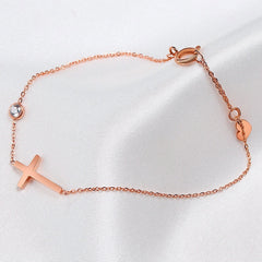Simple Single Chain Cross Charm with Shiny CZ Bracelet