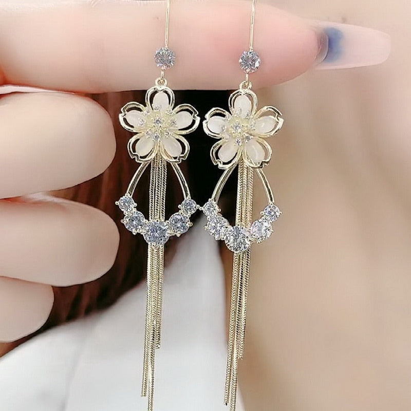 Ophelia Opal Flower Tassel Earrings