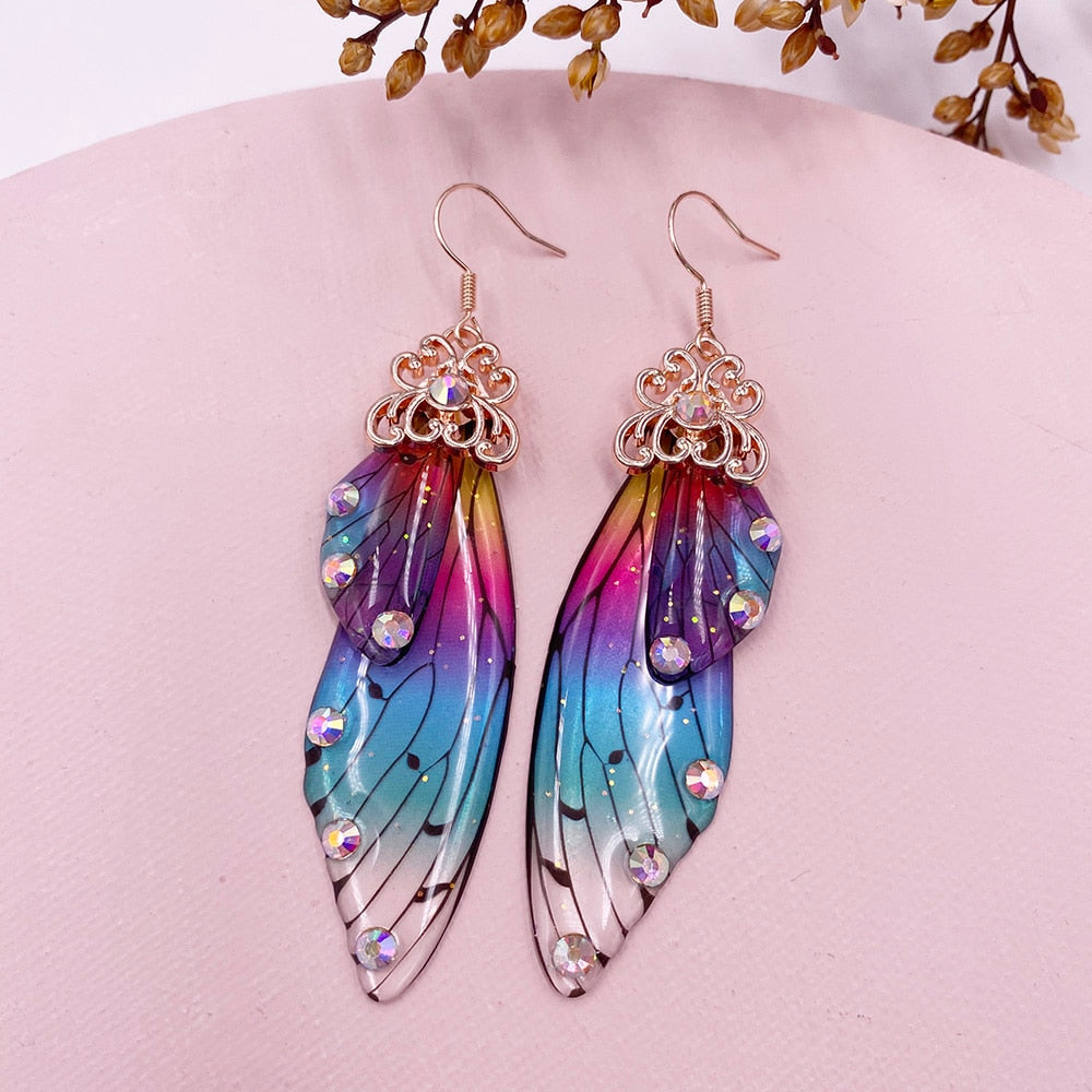 Elowen Butterfly Wing Rhinestone Drop Earrings