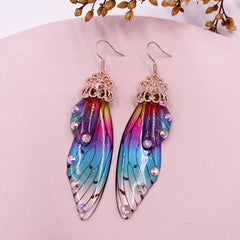 Handmade Butterfly Wing Drop Earrings with Foil Rhinestones