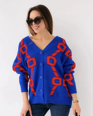 Women Cardigan Green Striped Pink Knit Button Lady Cardigans Sweaters V-neck Loose Casual Winter Fashion Knitted Coat