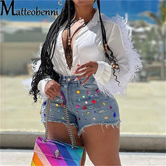 2022 Fashion Gem Denim Shorts Urban Sexy Slim Pockets Short Jeans New Summer Versatile Casual Women&#39;s Short Pants Clothing
