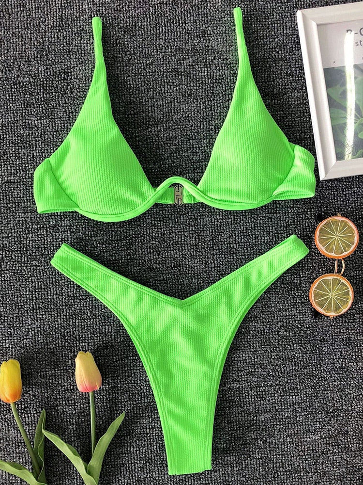 Solara V-Bar Underwire Ribbed Bikini Two-piece