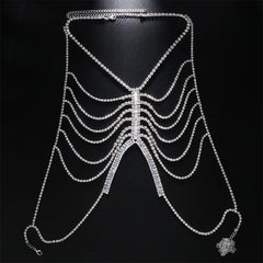 Stonefans Trendy Zircon Hollow Bras Chain Necklace Jewelry Luxury Accessories Bikinis Rhinestone Harness Chest Chain Multi Layer